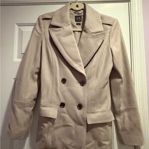 Armani Exchange Beige Double-Breasted Pea Coat